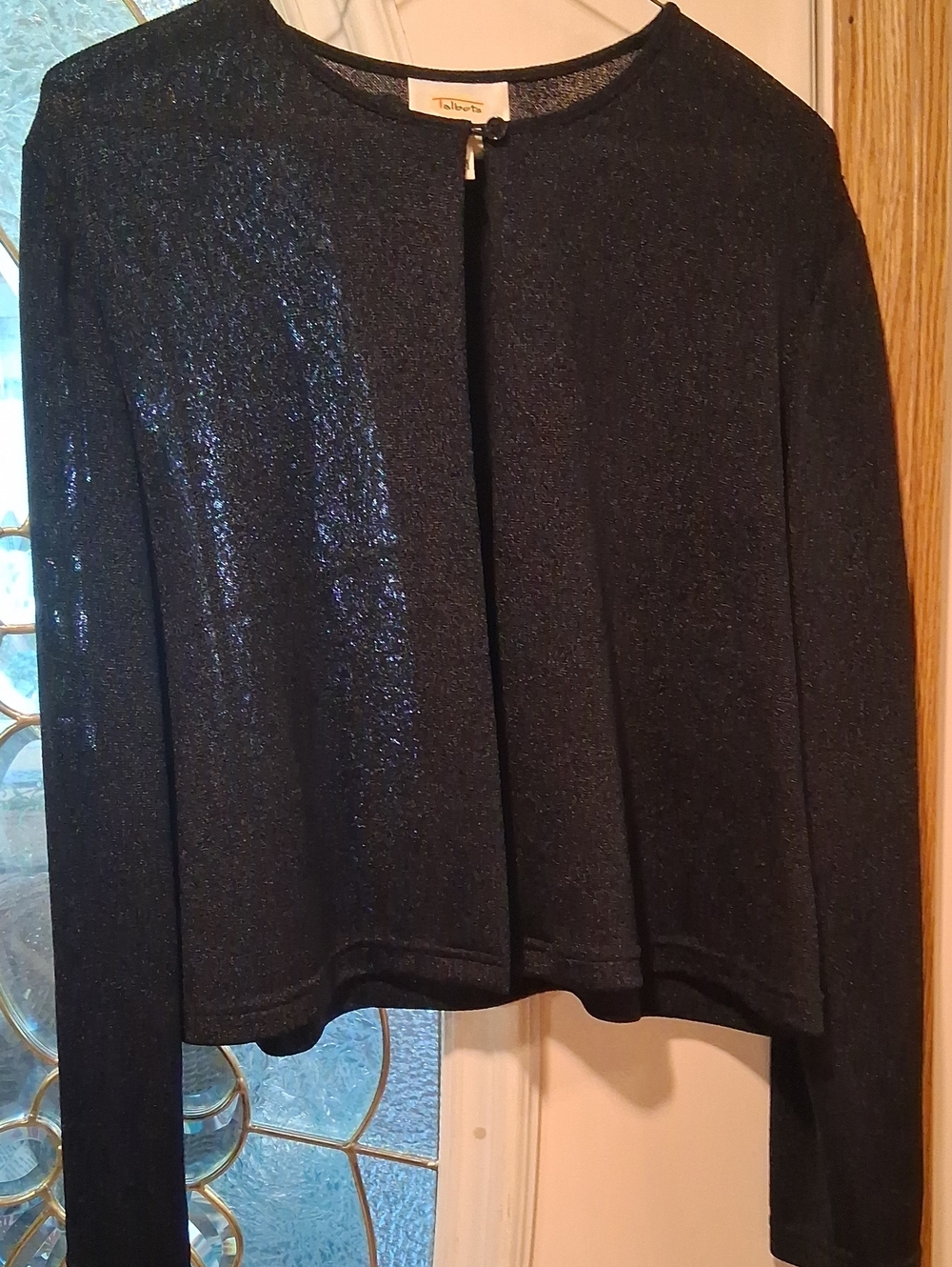 Talbots Black Shimmer Open-Front Cardigan
